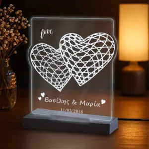 Φωτιστικό plexiglass 3d 2 hearts