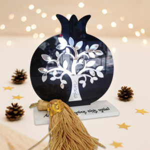 Γούρι ρόδι tree of life άσπρο με βάση σε μαύρο plexiglass