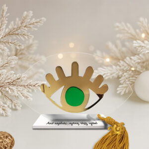 Γούρι μάτι βλεφαρίδες πράσινο με βάση σε διάφανο plexiglass