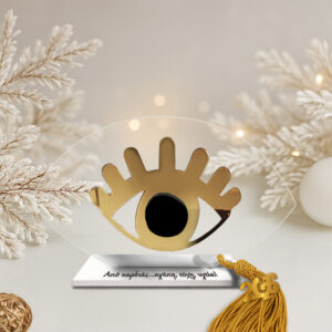 Γούρι μάτι βλεφαρίδες μαύρο με βάση σε διάφανο plexiglass