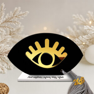 Γούρι μάτι βλεφαρίδες μαύρο με βάση σε μαύρο plexiglass