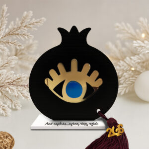 Γούρι ρόδι με βεραμάν μάτι με μάυρο plexiglass σε βάση