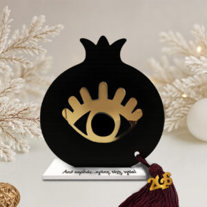 Γούρι ρόδι με μαύρο μάτι με μάυρο plexiglass σε βάση