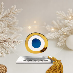 Γούρι μάτι μπλε με βάση σε διάφανο plexiglass