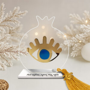 Γούρι ρόδι με βεραμάν μάτι με διάφανο plexiglass σε βάση