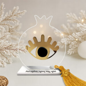 Γούρι ρόδι με μαύρο μάτι με διάφανο plexiglass σε βάση