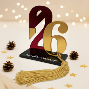 Γούρι 2026 σε Σχήμα Κύκνου – Plexiglass Μπορντό & Χρυσό