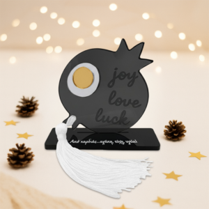 Γούρι ρόδι με βάση joy, love, luck σε Ανθρακί Plexiglass